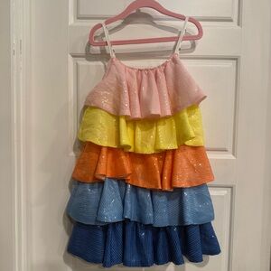 Lola + The Boys Rainbow Sequin Tiered Ruffle Dress Girls Size 4